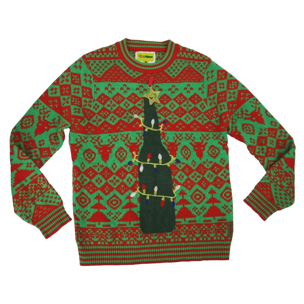Tipsy Elves Ugly‎ Christmas Sweater Size L Beer Bottle Graphic Red Green Holiday